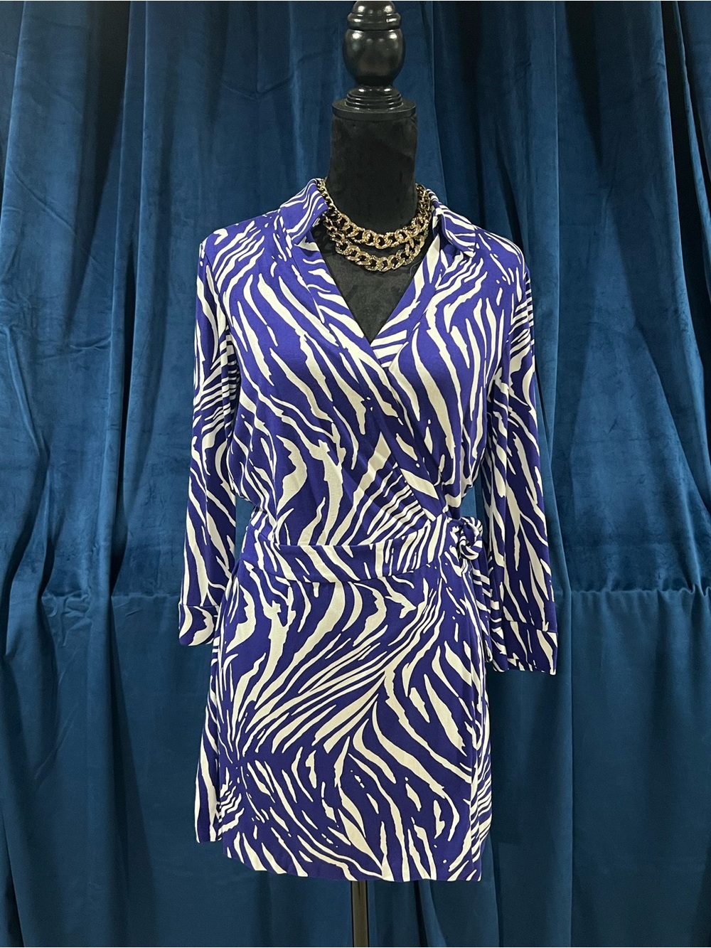 Diane Von Furstenberg Violet and White Zebra-Print Wrap Romper